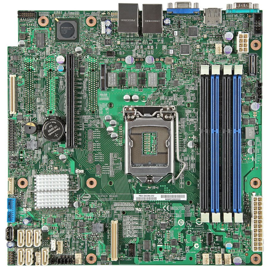 Main Board Server INTEL DBS1200V3RPM MB Server Socket-1150 INTEL iC226 (mATX,FSB 5000MHz,4 x DDR3 SDR,Памет на видео картата,2xGbitLAN,SATA III)