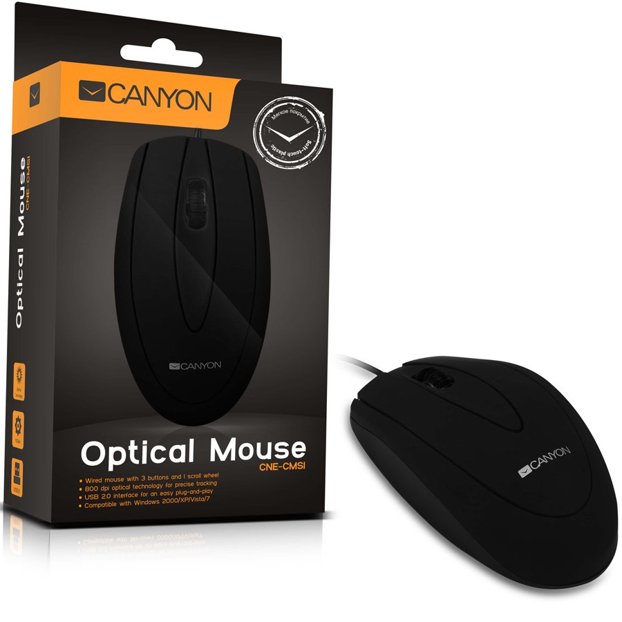 Input Devices - Mouse Box CANYON CNE-CMS1 CANYON Mouse CNE-CMS1 (Wired, Optical 800 dpi, 3 btn, USB), Black