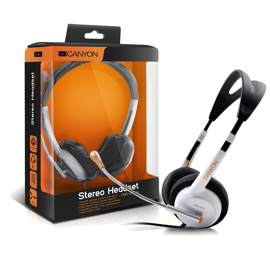 Multimedia - Headset CANYON CNR-HS11NA White/Silver, Headset CANYON CNR-HS11N (20Hz-20kHz, Ext. Microphone, Cable, 2.4m) White/Silver, Ret. with adapter2*3.5mm to 1*3.5mm included