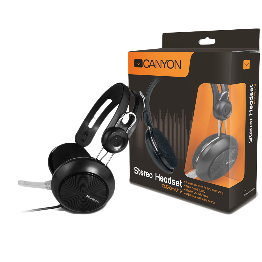 Multimedia - Headset CANYON CNE-CHSU1B Canyon simple USB headset, inline remote, black