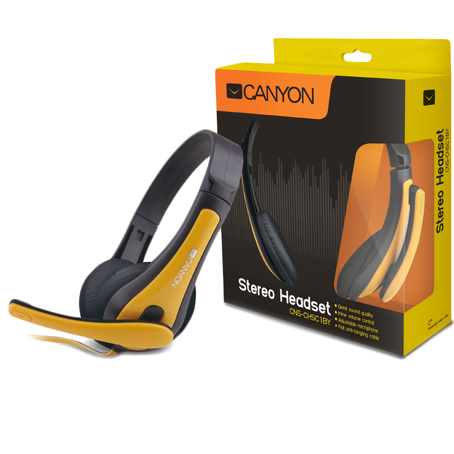 Multimedia - Headset CANYON CNS-CHSC1BY Canyon entry price PC headset, combined 3,5 plug, leather pads, Black-yellow