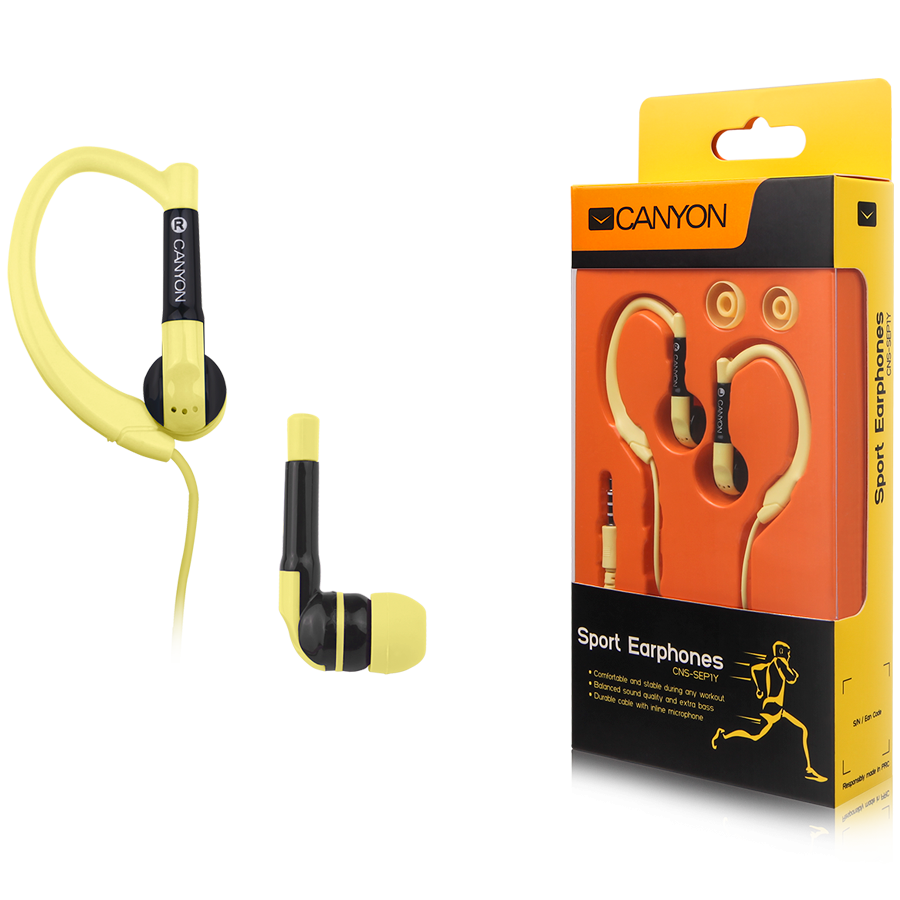 Multimedia - Headset CANYON CNS-SEP1Y Canyon sport earphones, over-ear fixation, inline microphone, yellow