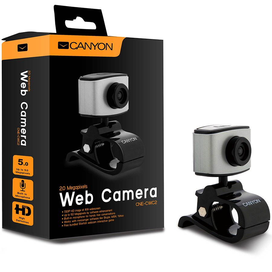 Web Camera CANYON CNE-CWC2 720P HD webcam with USB2.0. connector, 360° rotary view scope, 2.0Mega pixels