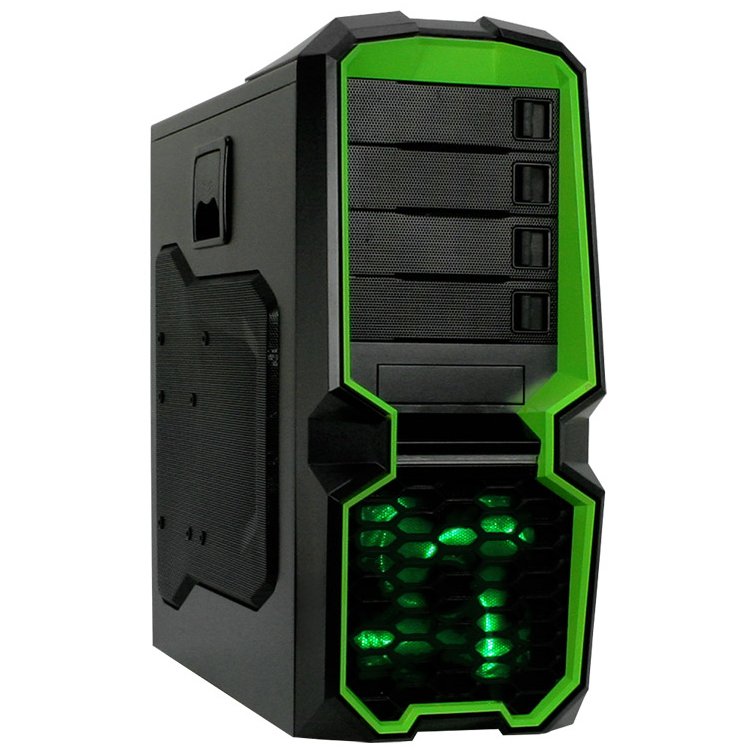 PC Chassis RAIDMAX BLACKSTORM_615WG Chassis Blackstorm Green Tower, ATX, 7 slots, 4 X 5.25", 7 X 3.5" H.D. or 3 X 2.5" SSD, 2 x AUDIO / 2 x USB3.0, PSU Optional, 1 X 120mm LED fan /green/, 1 x 120mm Black frame with Black leaves fan, Black/Green