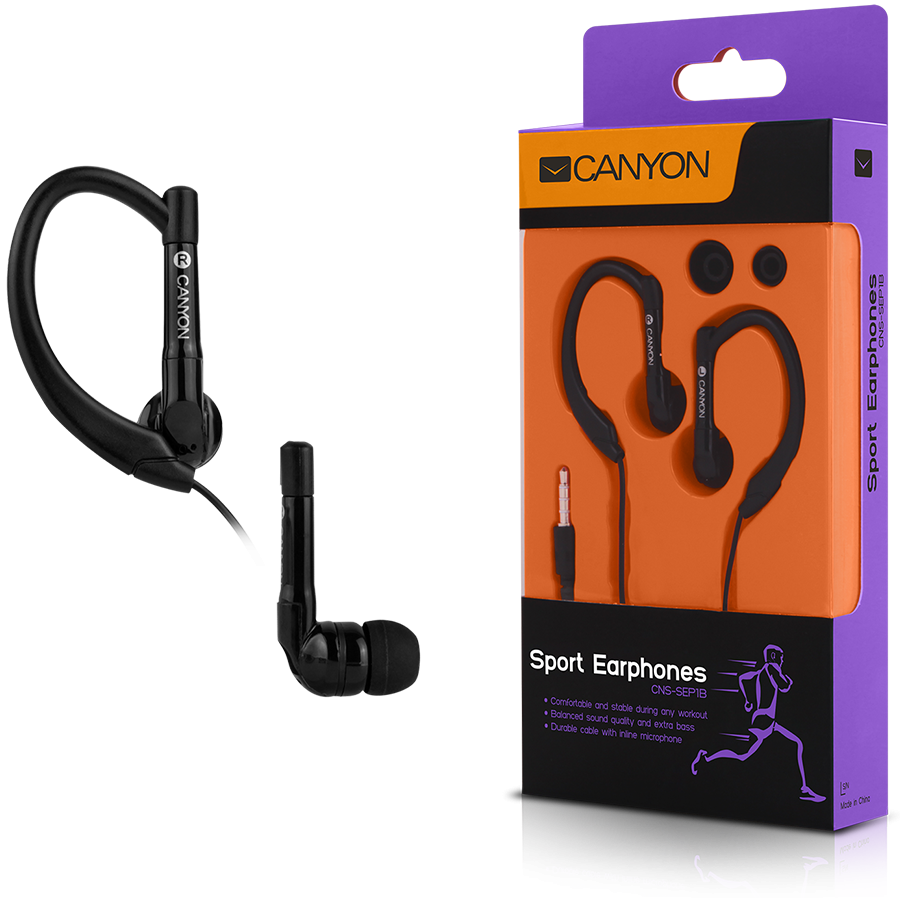 Multimedia - Headset CANYON CNS-SEP1B Canyon sport earphones, over-ear fixation, inline microphone, black