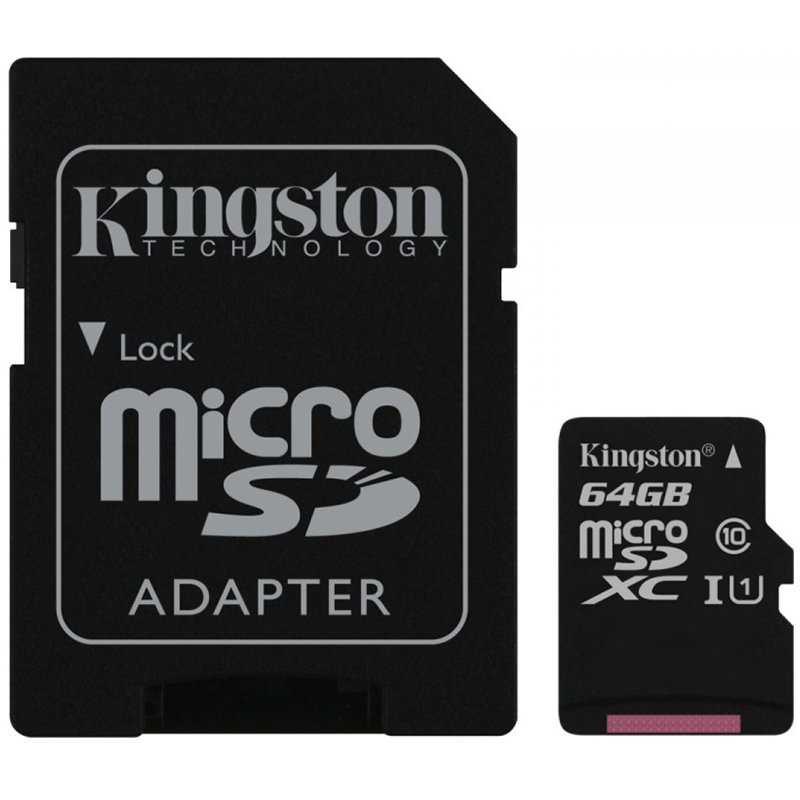 Memory ( flash cards ) KINGSTON SDC10G2/64GB Kingston 64GB microSDXC Class 10 UHS-I 45MB/s Read Card + SD Adapter, EAN: '740617246155