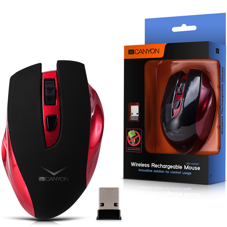 Input Devices - Mouse Box CANYON CNS-CMSW7R Wireless Rechargeable Mouse, innovative solution for comfort usage, requires no batteries, the ability to charge from the USB port and from the usual outlets, up to 14 days on a single charge, sensor resolution