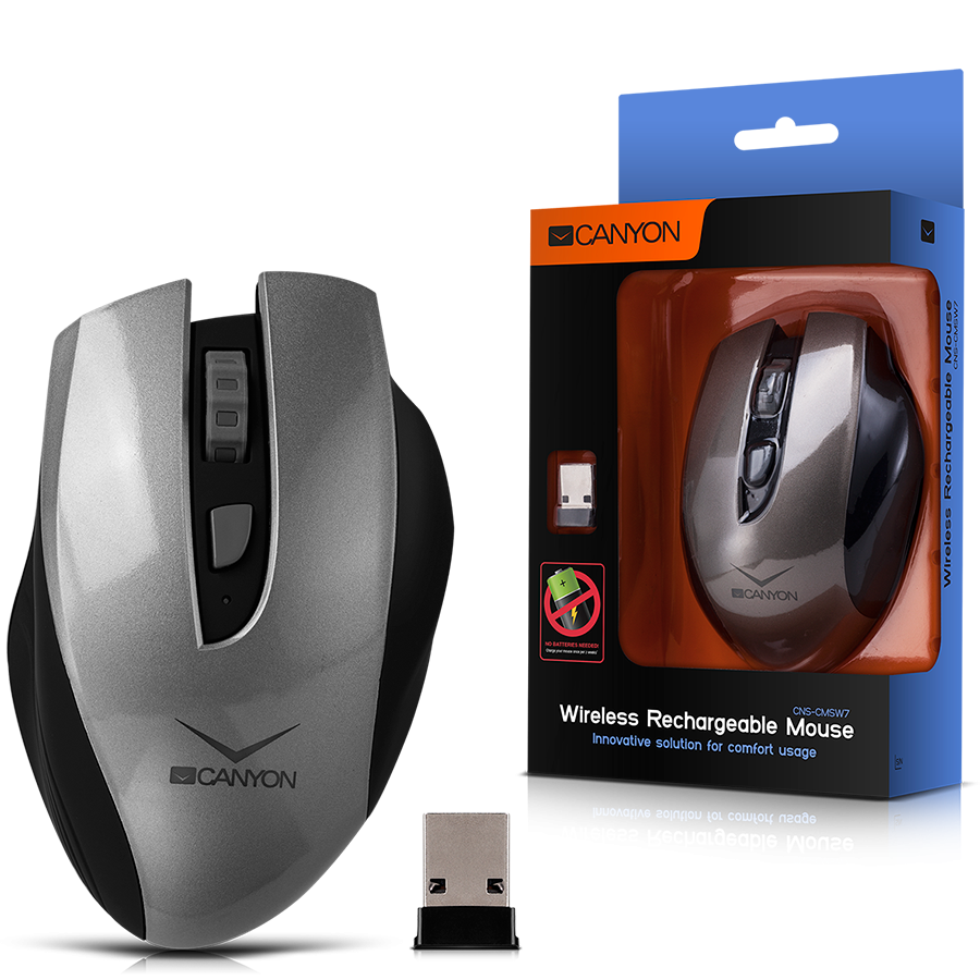 Input Devices - Mouse Box CANYON CNS-CMSW7G Wireless Rechargeable Mouse, innovative solution for comfort usage, requires no batteries, the ability to charge from the USB port and from the usual outlets, up to 14 days on a single charge, sensor resolution