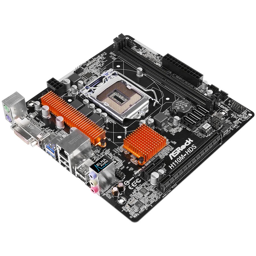 Main Board Desktop ASROCK H110M-HDS_3Y ASROCK Main Board Desktop iH110 (s1151,DDR4, 1xPCIe 3.0 x 16,1xPCIe x1,DVI-D, HDMI, 7.1 Ch, 4xSATA 3, USB 3.0) mATX