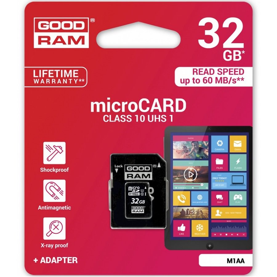 Memory ( flash cards ) GOODRAM M1AA-0320R11 GOODRAM 32GB MICRO CARD class 10 UHS I + adapter