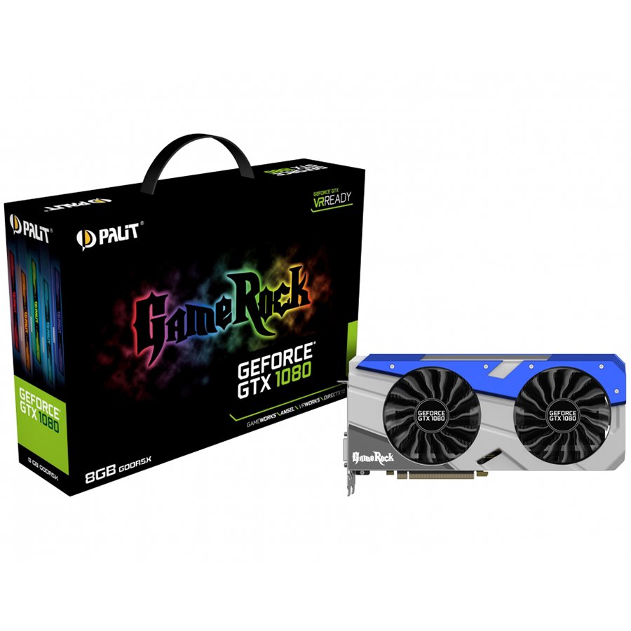 Video Card PALIT 4710636269028 PALIT Video Card GeForce GTX 1080 nVidia, GameRock 8GB GDDR5X ,256bit , Dual DVI,HDMI,DPx3 part# NEB1080T15P2G