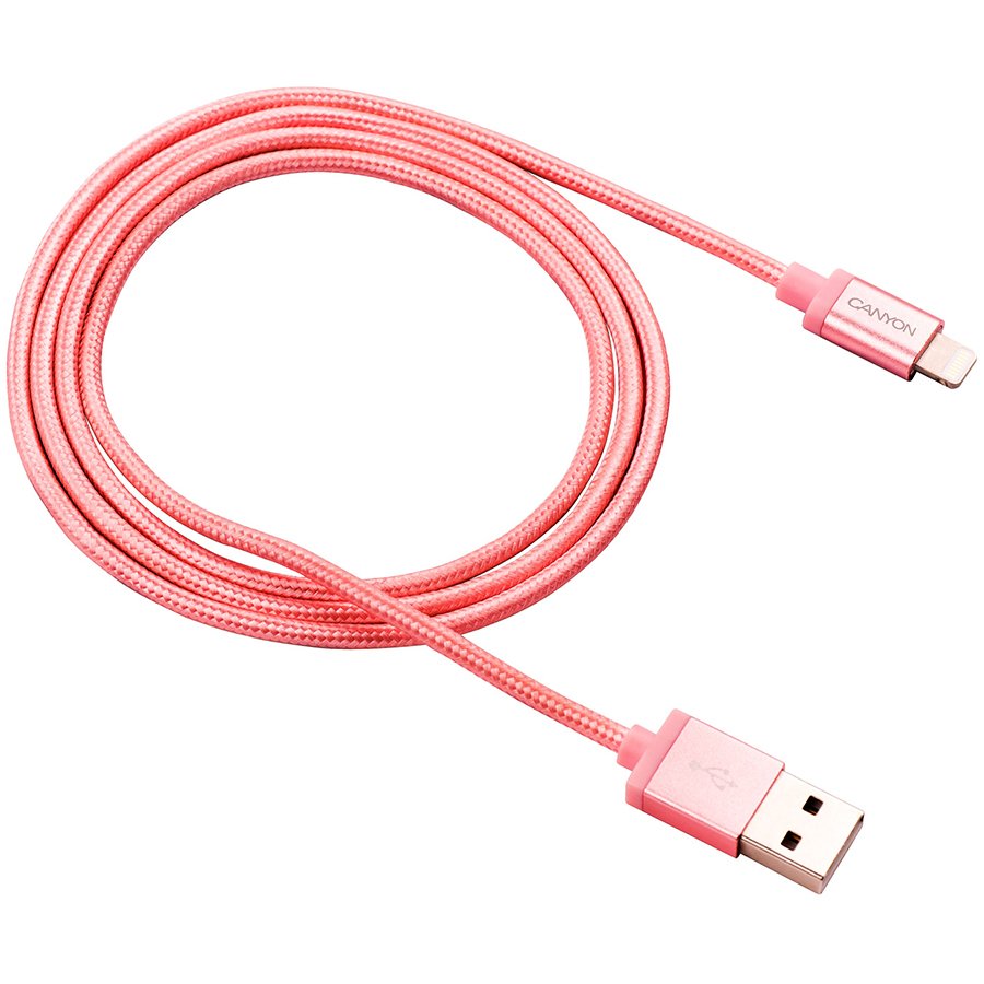 Cables USB CANYON CNS-MFIC3RG Charge & Sync MFI braided cable with metalic shell, USB to lightning, certified by Apple, 1m, 0.28mm, Rose-golden