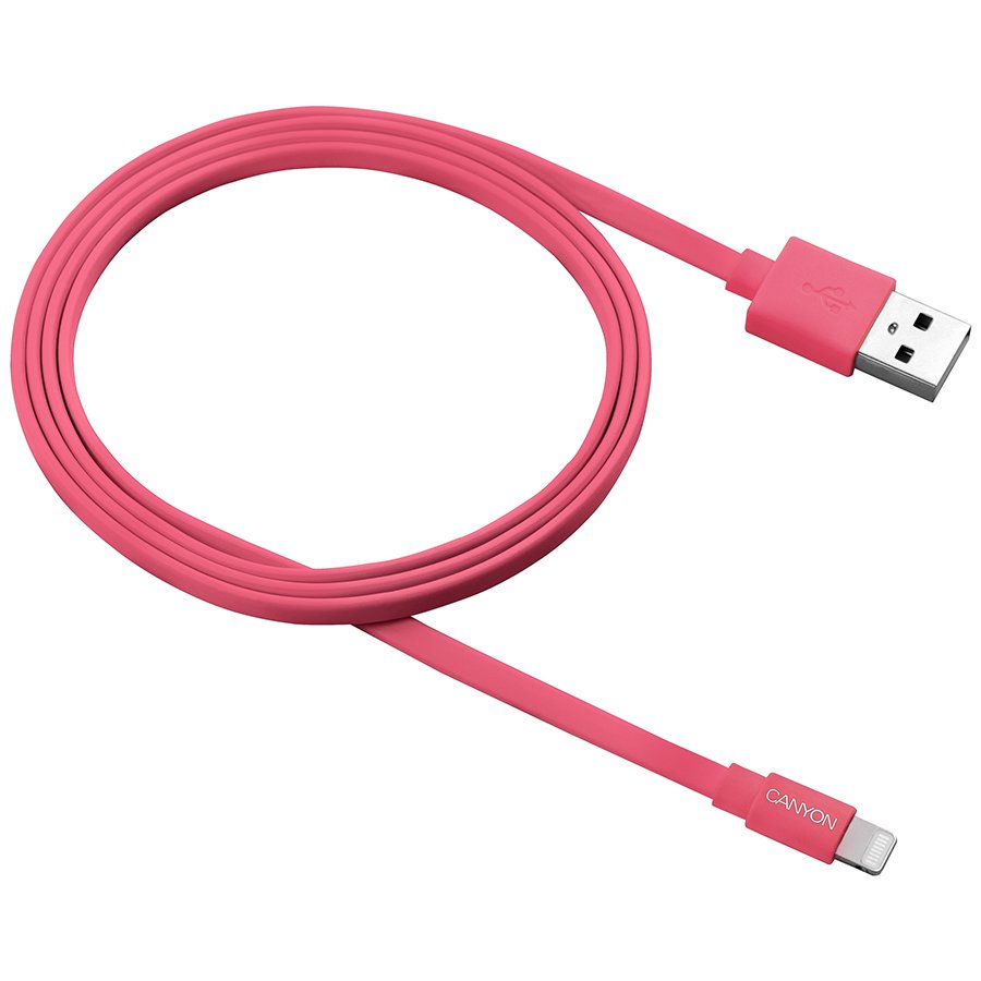 Cables USB CANYON CNS-MFIC2R Charge & Sync MFI flat cable, USB to lightning, certified by Apple, 1m, 0.28mm, Red