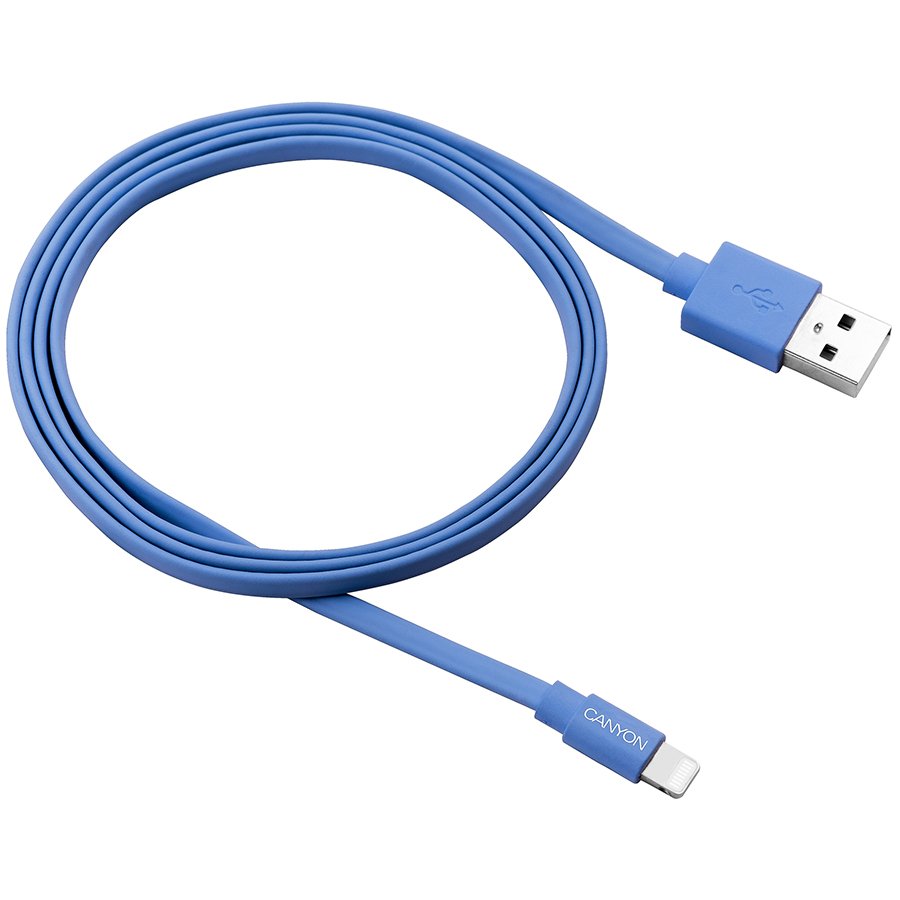 Cables USB CANYON CNS-MFIC2BL Charge & Sync MFI flat cable, USB to lightning, certified by Apple, 1m, 0.28mm, Blue