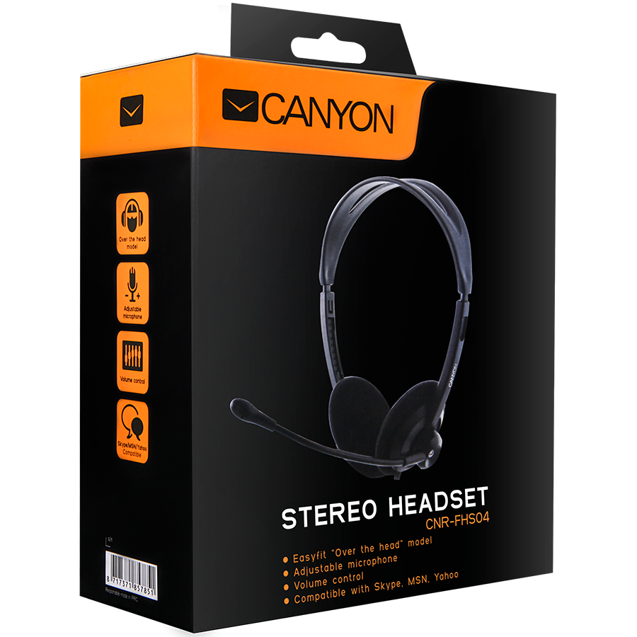 Multimedia - Headset CANYON CNR-FHS04 Canyon Headset ; color: black; Impedance: 32 Ohm; Frequency Response: 20Hz-20kHz ; Sensitivity: 108 dB ; cable length: 2.3m ; stereo 3.5mm plug