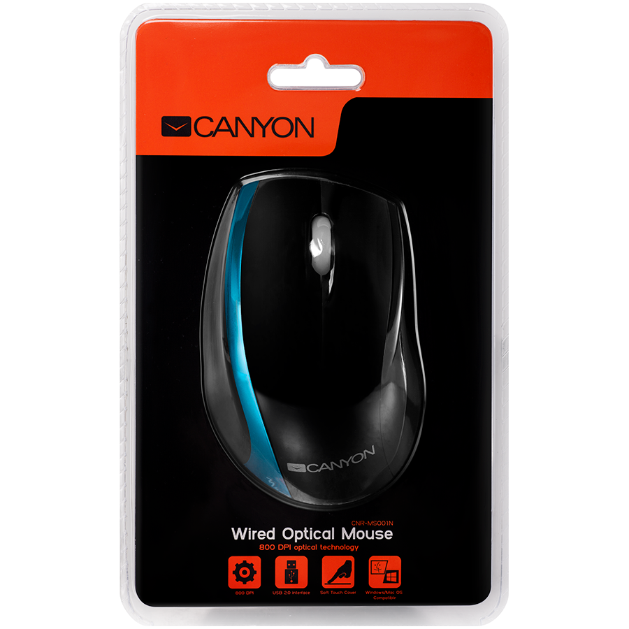 Input Devices - Mouse Box CANYON CNR-MSO01NBL Input Devices - Mouse Box CANYON CNR-MSO01N (Cable, Optical 800dpi,3 btn,USB), Black/Blue