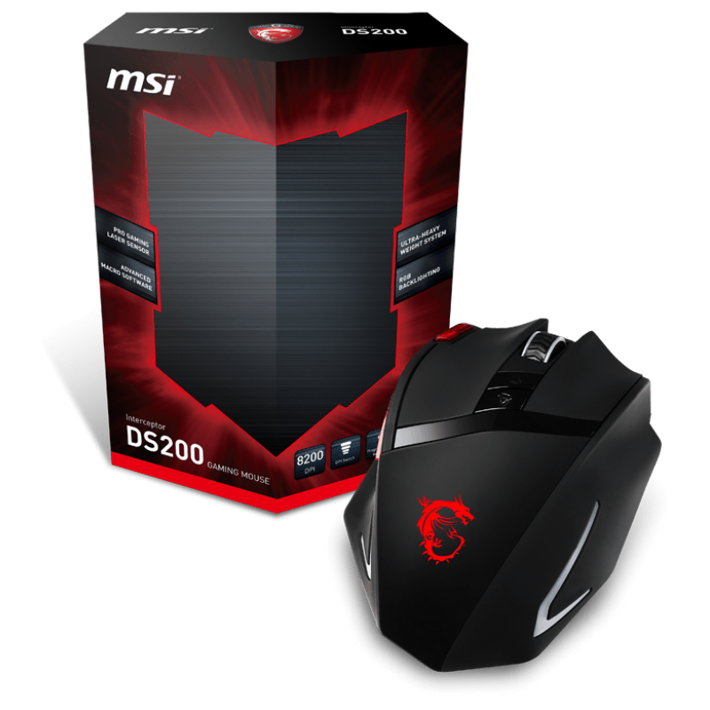 Input Devices - Mouse Box MSI INTERCEPTOR_DS200_GAMING Input Devices - Mouse MSI Interceptor DS200 Gaming (9 btn,DPI 8200,USB) Black