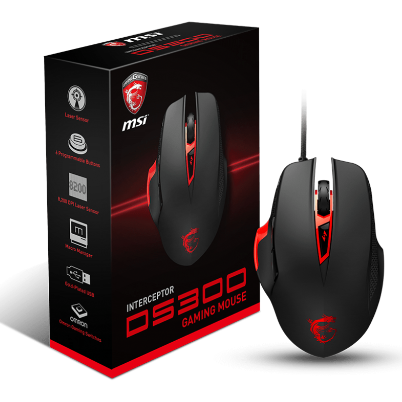 Input Devices - Mouse Box MSI INTERCEPTOR_DS300_GAMING Input Devices - Mouse MSI Interceptor DS300 Gaming (6 btn,DPI 8200,USB) Black
