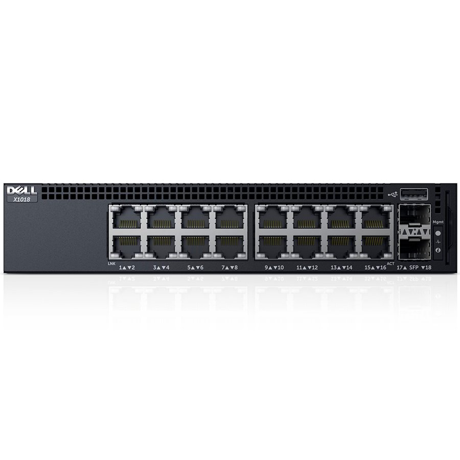 Network Switch DELL EMC X1018-14 Dell Networking X1018 Smart Web Managed Switch, 16x 1GbE and 2x 1GbE SFP ports
