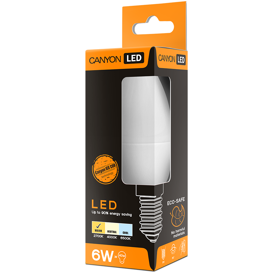 LED Lighting CANYON BE14FR6W230VW CANYON BE14FR6W230VW LED lamp, B38 shape, frosted, E14, 6W, 220-240V, 150°, 470 lm, 2700K, Ra>80, 50000 h