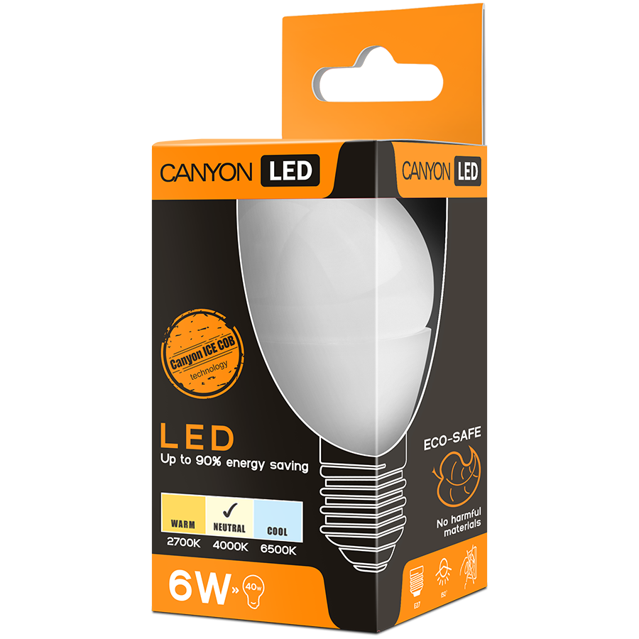 LED Lighting CANYON PE27FR6W230VN CANYON PE27FR6W230VN LED lamp, P45 shape, frosted, E27, 6W, 220-240V, 150°, 494 lm, 4000K, Ra>80, 50000 h