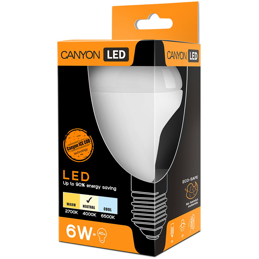 LED Lighting CANYON R50E14FR6W230VN CANYON R50E14FR6W230VN LED lamp, R50 shape, E14, 6W, 220-240V, 120°, 517 lm, 4000K, Ra>80, 50000 h