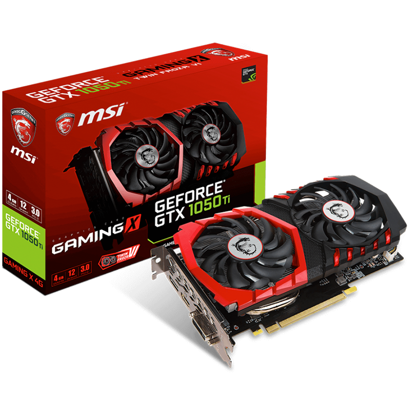 Video Card MSI GTX1050TI_GAMINGX_4G MSI Video Card GeForce GTX 1050 Ti GAMINGX GDDR5 4GB/128bit, PCI-E 3.0 x16,DP, HDMI, DVI-D, Retail
