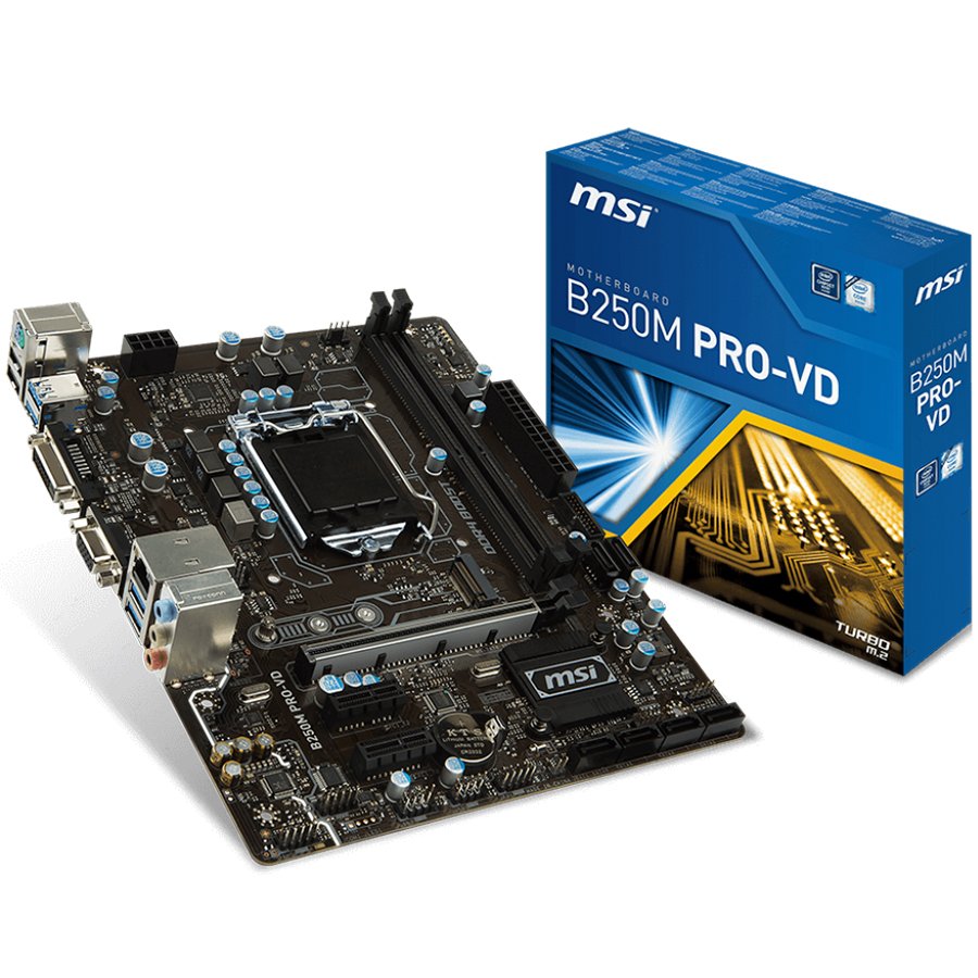 Main Board Desktop MSI B250M_PRO-VD MSI Main Board Desktop B250 (S1151,2xDDR4,1xPCI-Ex16,2xPCI-Ex1, USB3.1,USB2.0,SATA III,DVI,VGA,GLAN) mATX Retail