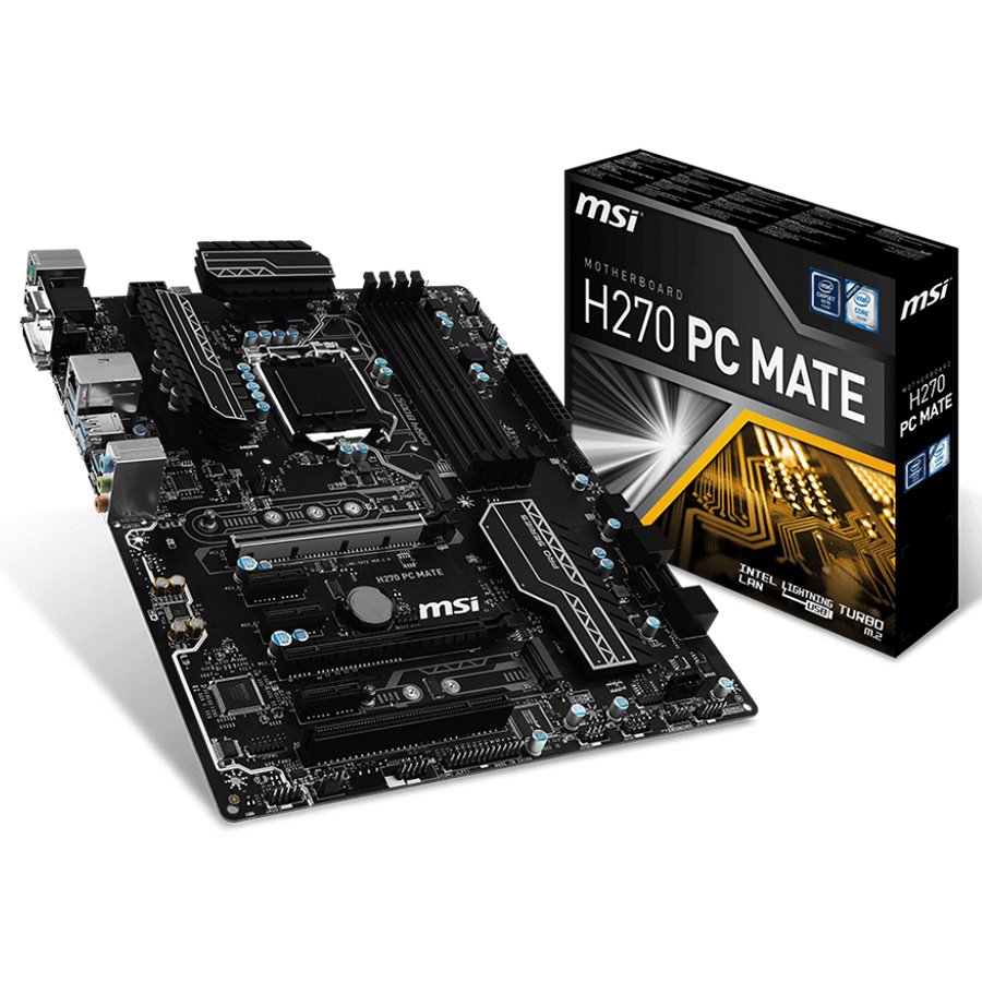 Main Board Desktop MSI H270_PC_MATE MSI Main Board Desktop H270 (S1151,4xDDR4,2xPCI-Ex16,3xPCI-Ex1,1xPCI, USB3.1,USB2.0,SATA III,RAID,M.2,VGA,DVI,HDMI,GLAN) ATX Retail