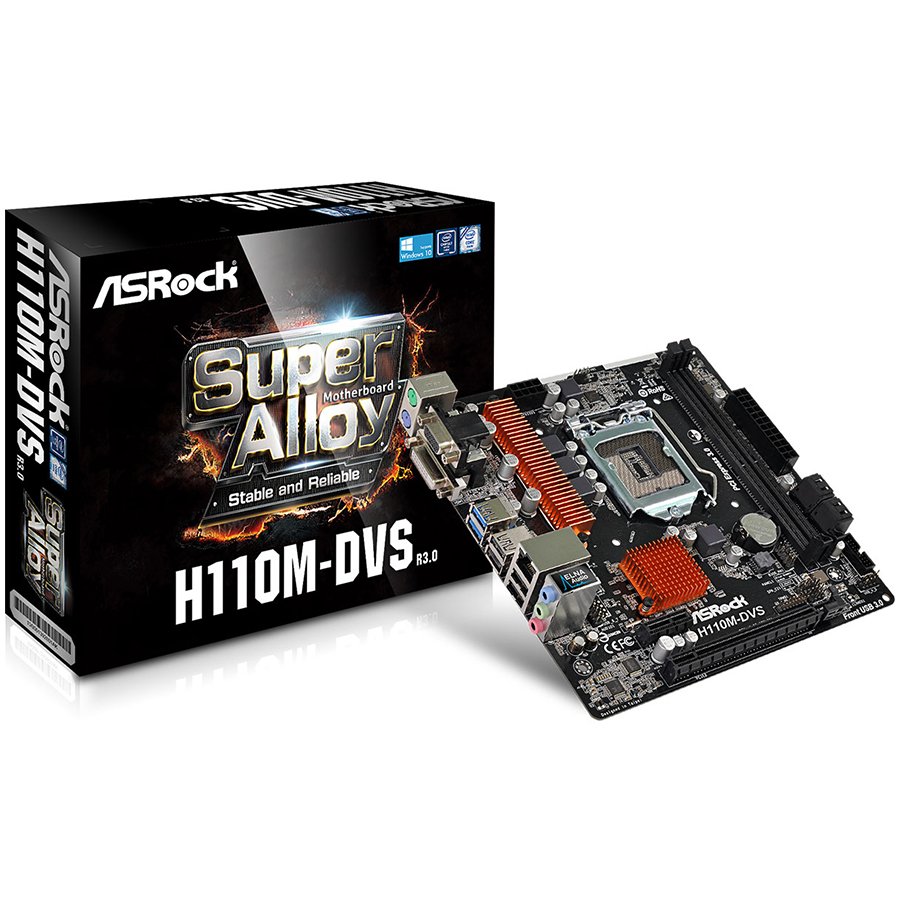 Main Board Desktop ASROCK H110M-DVS_R3.0_3Y ASROCK H110 (S1151, 2xDDR4,1xPCIE3.0 x16,1 x PCIE2.0 x1, 4xSATAIII, USB2.0, USB3.0, GLAN,VGA, DVI-D) mATX