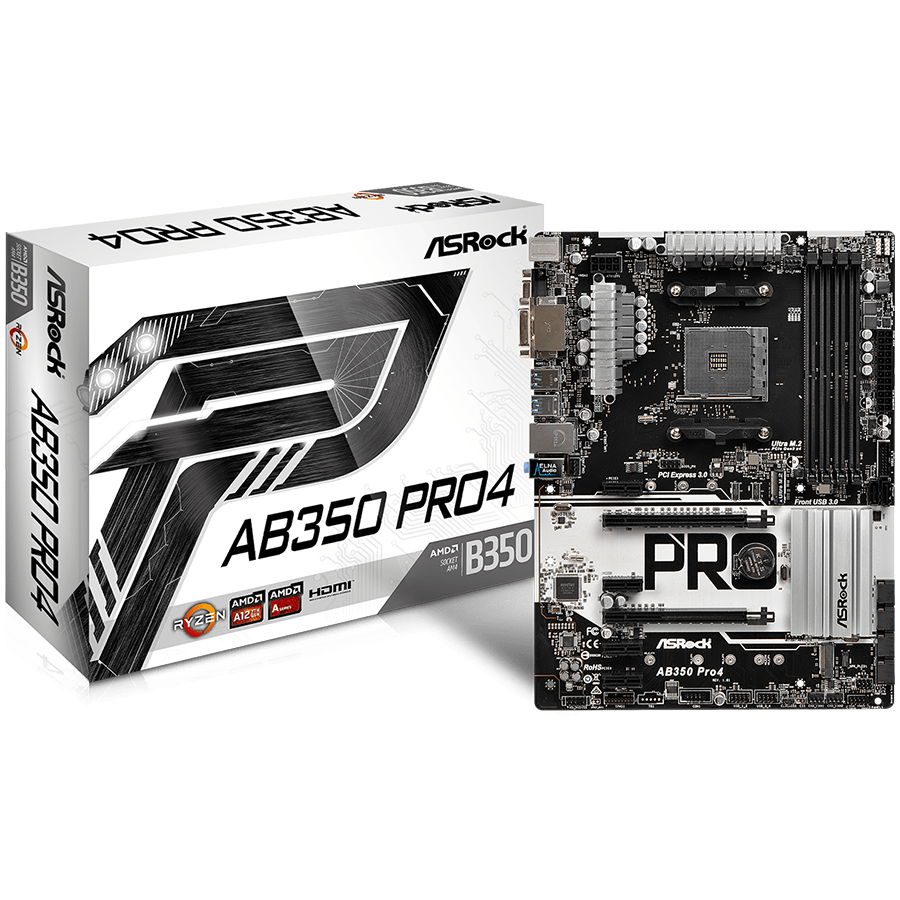 Main Board Desktop ASROCK AB350_PRO4 ASROCK Main Board Desktop AM4 B350 (SAM4,4xDDR4,2xPCI 3.0x16, 4xPCI Ex1, SATA III,M2,USB3.0,VGA,DVD,HDMI,GLAN) ATX Retail
