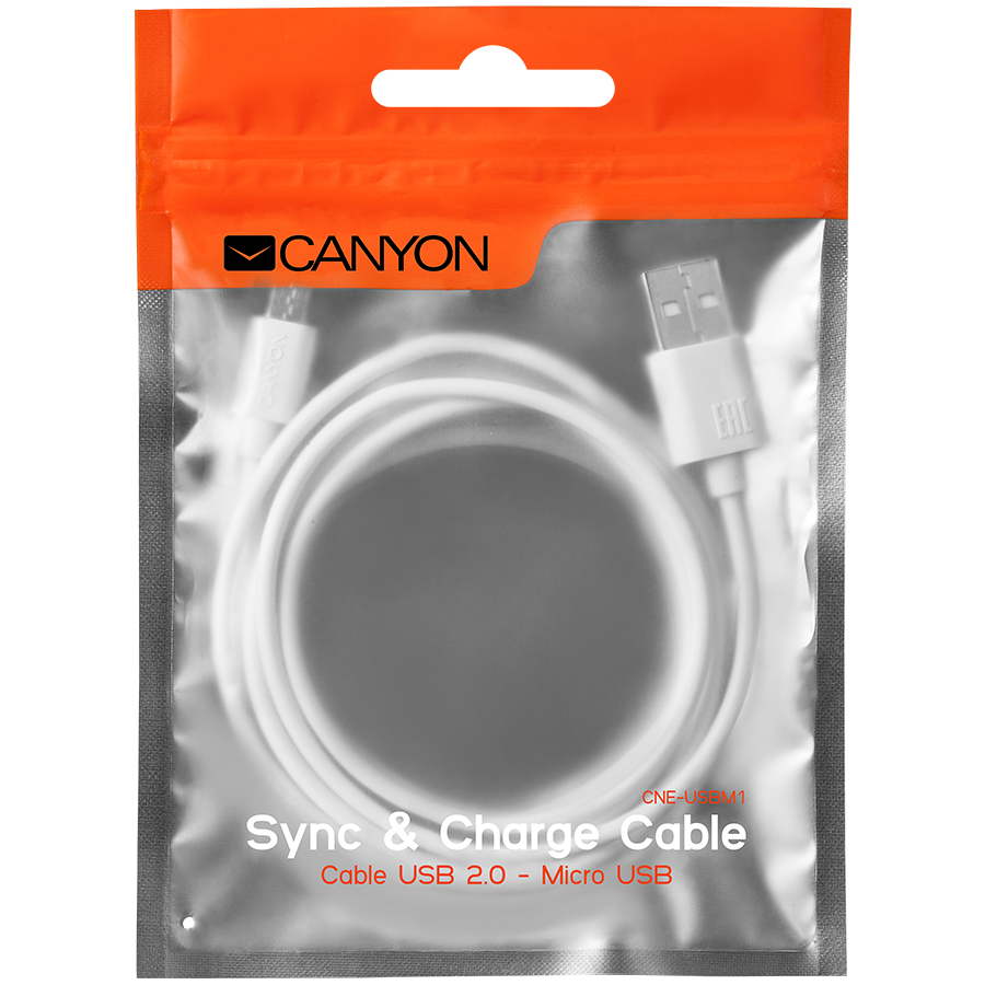 Cables USB CANYON CNE-USBM1W Micro USB cable, 1M, White