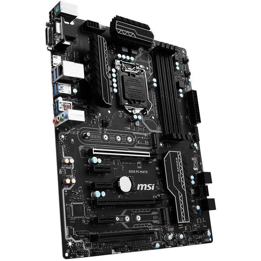 Main Board Desktop MSI B250_PC_MATE MSI Main Board Desktop B250 (S1151, DDR4, USB3.1, USB2.0, SATA III,M.2, HDMI,DVI,VGA, Audio Line-Out,Audio Line-In,Microphone-In, LAN) ATX Retail