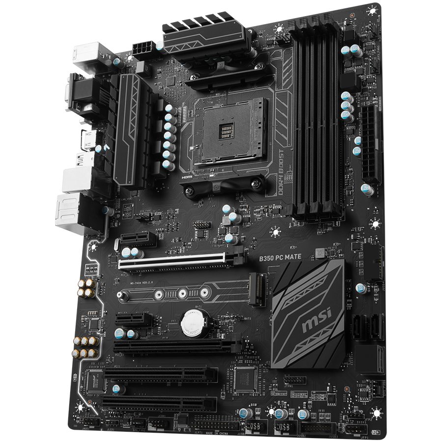 Main Board Desktop MSI B350_PC_MATE MSI Main Board Desktop B350 (SAM4, 4xDDR4, 2xPCI-Ex16, 2xPCI-Ex1, 2xPCI, USB3.1, USB2.0 ,4xSATA III, M.2, Raid, VGA, DVI-D, HDMI, GLAN) ATX Retail