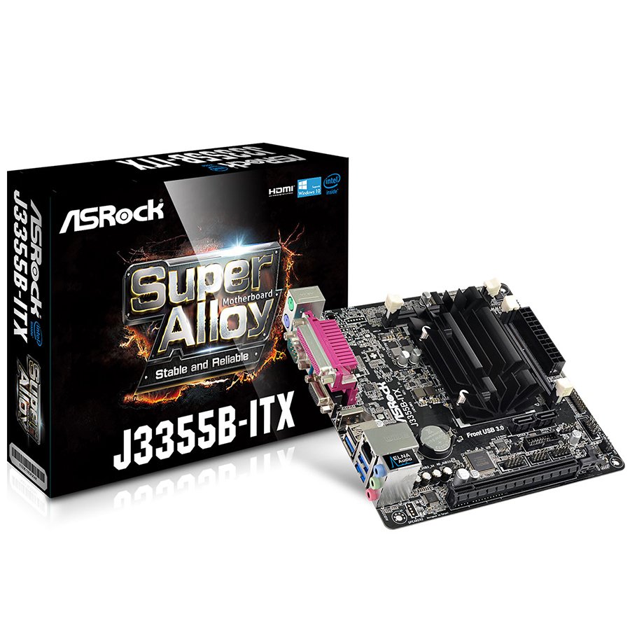 Main Board Desktop ASROCK J3355B-ITX_3Y ASROCK Main Board Desktop (J3355 2.5GHz, DDR3 SO DIMM, 1xPCI 2.0x1,HDMI,VGA, 8ch, GLan,SATAIII,COM, LPT) Mini-ITX Box