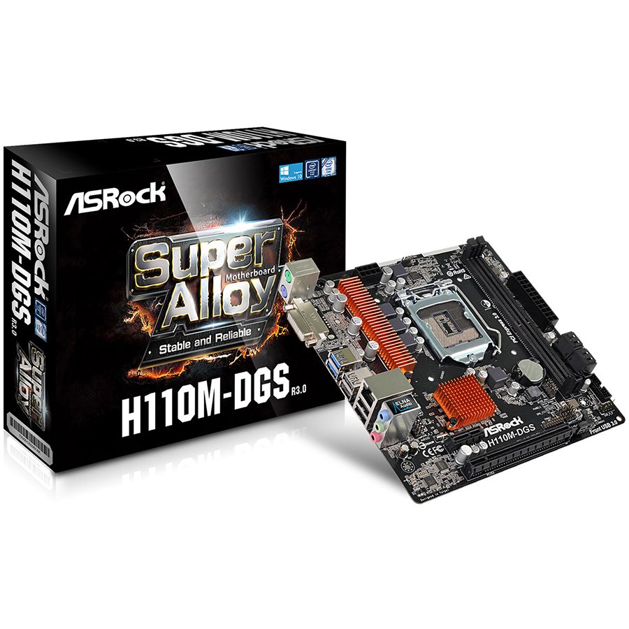 Main Board Desktop ASROCK H110M-DGS_R3.0_3Y ASROCK Main Board Desktop H110 (S1151, 2xDDR4,1xPCI E 3.0 x16,1xPCI E 2.0x1, SATA III ,GLAN,DVD-D, USB3.0)micro ATX retail