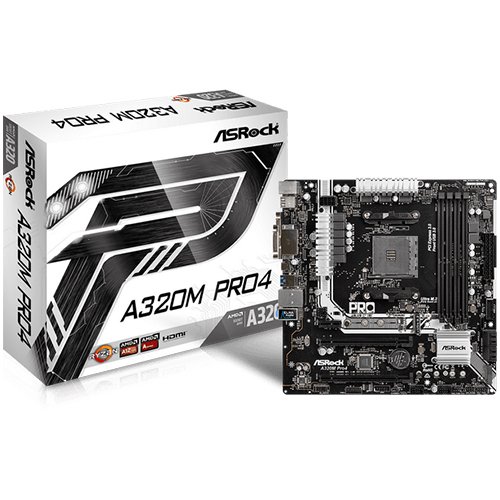 Main Board Desktop ASROCK A320M_PRO4 ASROCK Main Board Desktop AM4 A320 (SAM4,4xDDR4,2xPCI 3.0x16,2xPCI E 2.0x16, 1xPCI Ex1, SATA III,M2,USB3.0,VGA,DVD,HDMI,GLAN) mATX Retail