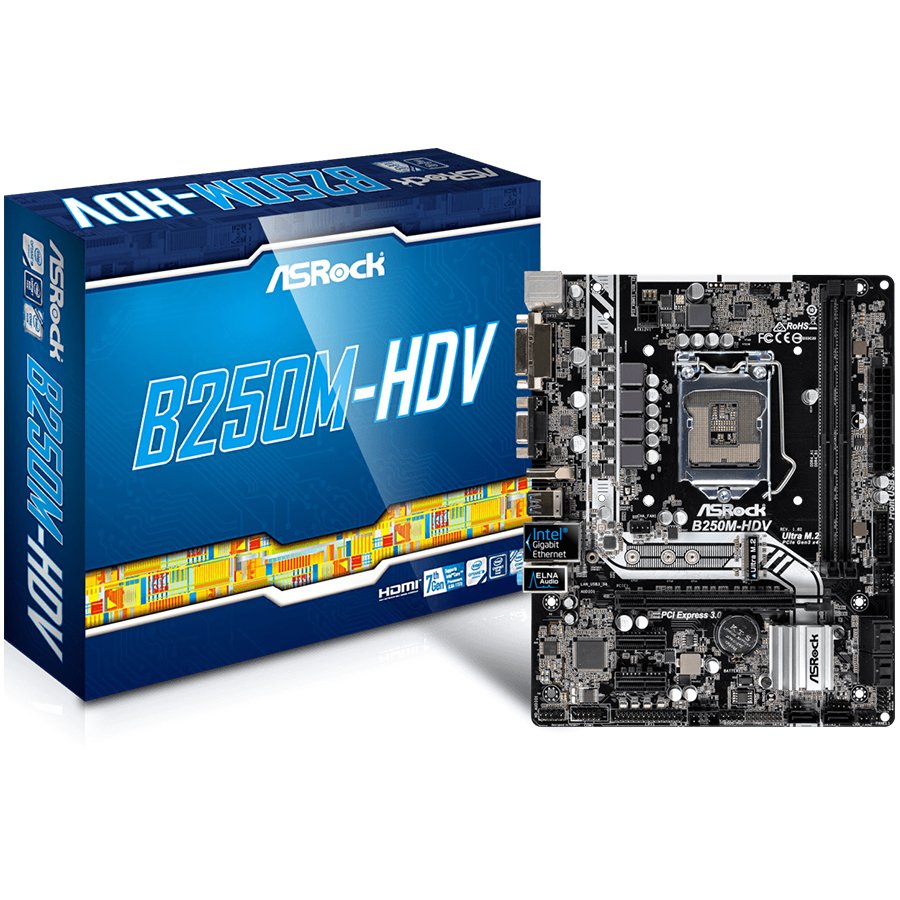 Main Board Desktop ASROCK B250M_HDV_3Y ASROCK Main Board Desktop B250M HDV (S1151, 2xDDR4, 1xPCI E x16, 2xPCI E 3.0x1, SATA III , LAN, VGA, DVI, HDMI, USB3.1, USB3.0) mATX retail