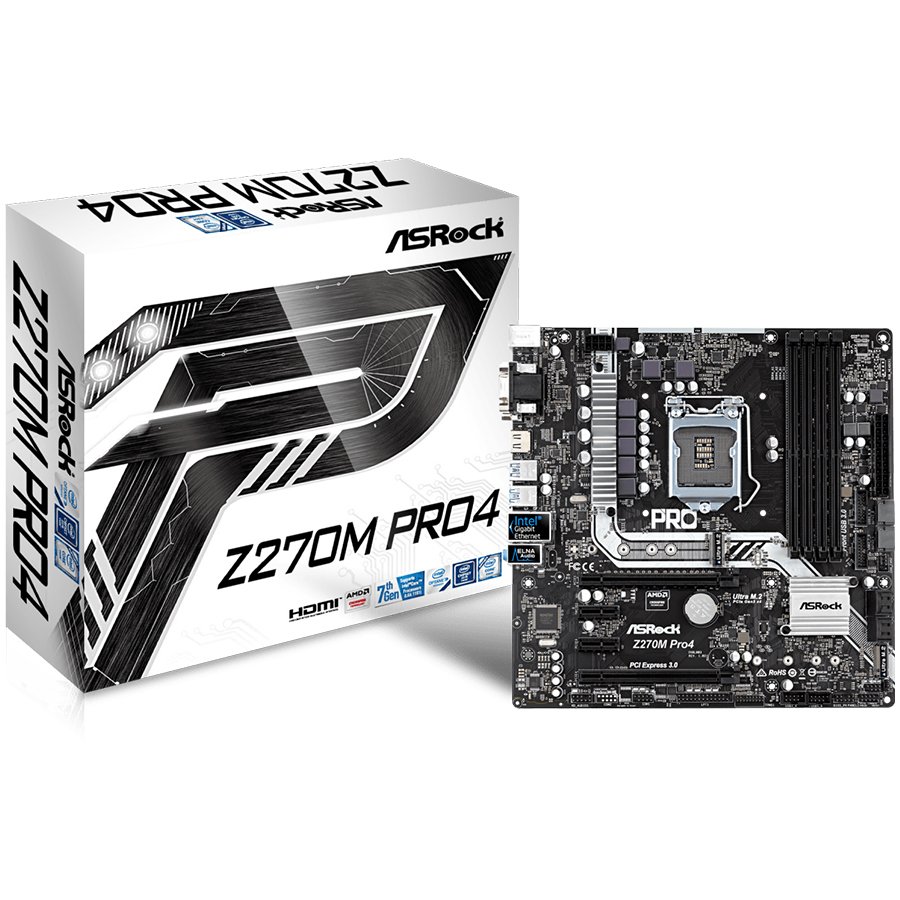 Main Board Desktop ASROCK Z270M_PRO4_3Y ASROCK Main Board Desktop Z270 (S1151, 4xDDR4,2xPCI E x16,2xPCI Ex1 3, SATA III ,LAN,VGA,DVI,HDMI) mATX retail
