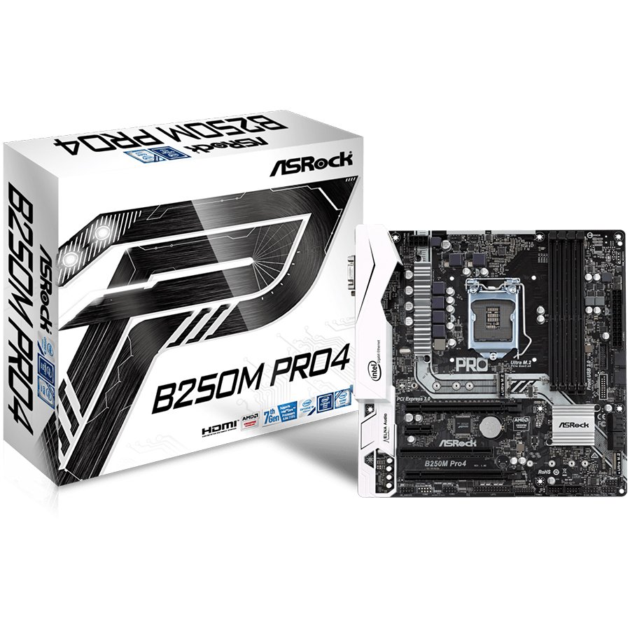 Main Board Desktop ASROCK B250M_PRO4_3Y ASROCK Main Board Desktop B250M PRO4 (S1151, 4xDDR4,2xPCI E x16,1xPCI Ex1,1xPCI, SATA III ,LAN,VGA,DVI,HDMI, USB3.1, USB3.0) mATX retail