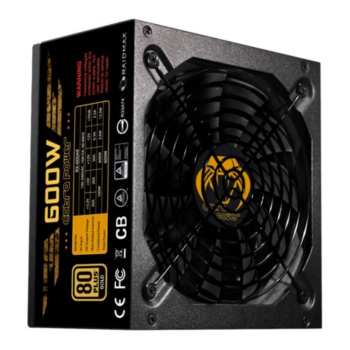 Power Supply Unit RAIDMAX RX-600AE_COBRA Power Supply RAIDMAX RX-600AE COBRA ,1 X M/B 20+4 PIN, 1 X CPU 4+4 PIN,2 X PCI-E 6+2 PIN, 5 X SATA, 4 X MOLEX, 1 X FLOPPY, 600 W, Retail, 1x135 mm , 80+ GOLD, Efficiency 90%