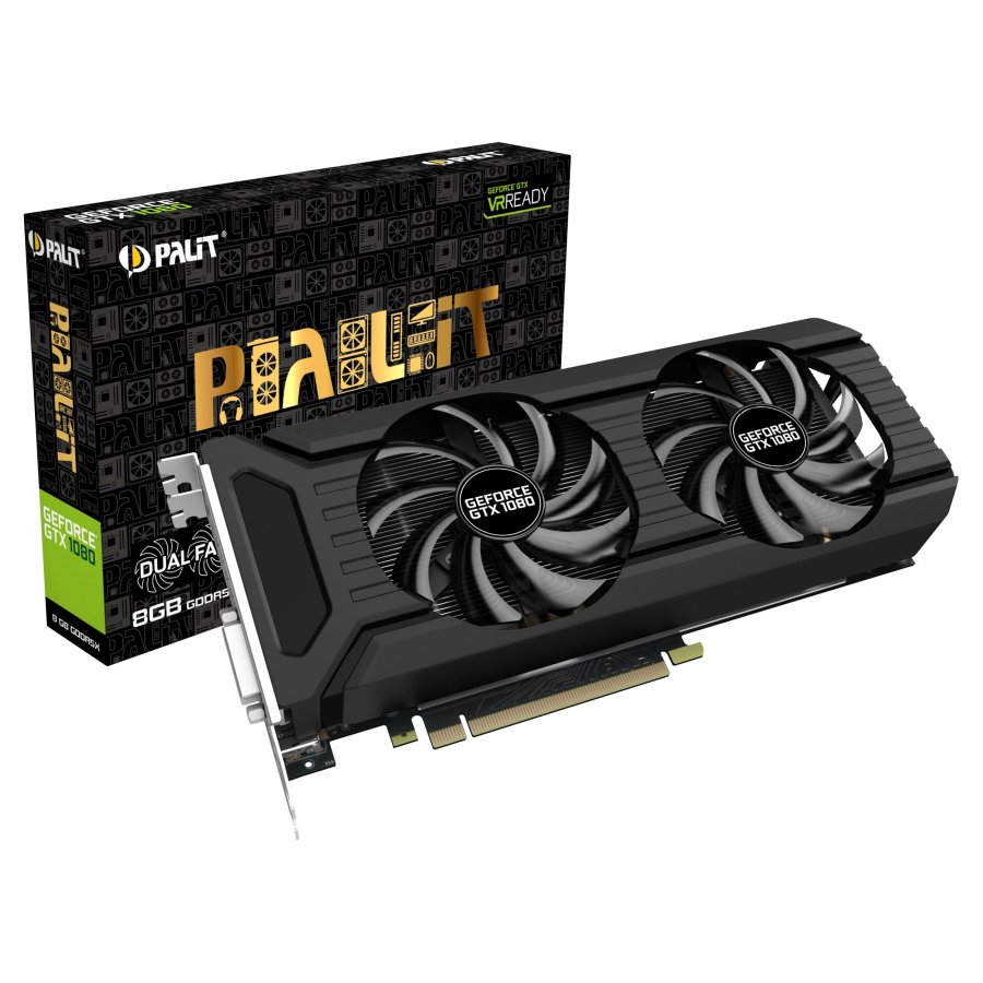 Video Card PALIT 4710636269509 PALIT Video Card GeForce GTX 1080 nVidia, Dual 8GB GDDR5X, 256bit, Dual DVI, HDMI, DPx3 part# NEB1080015P2D