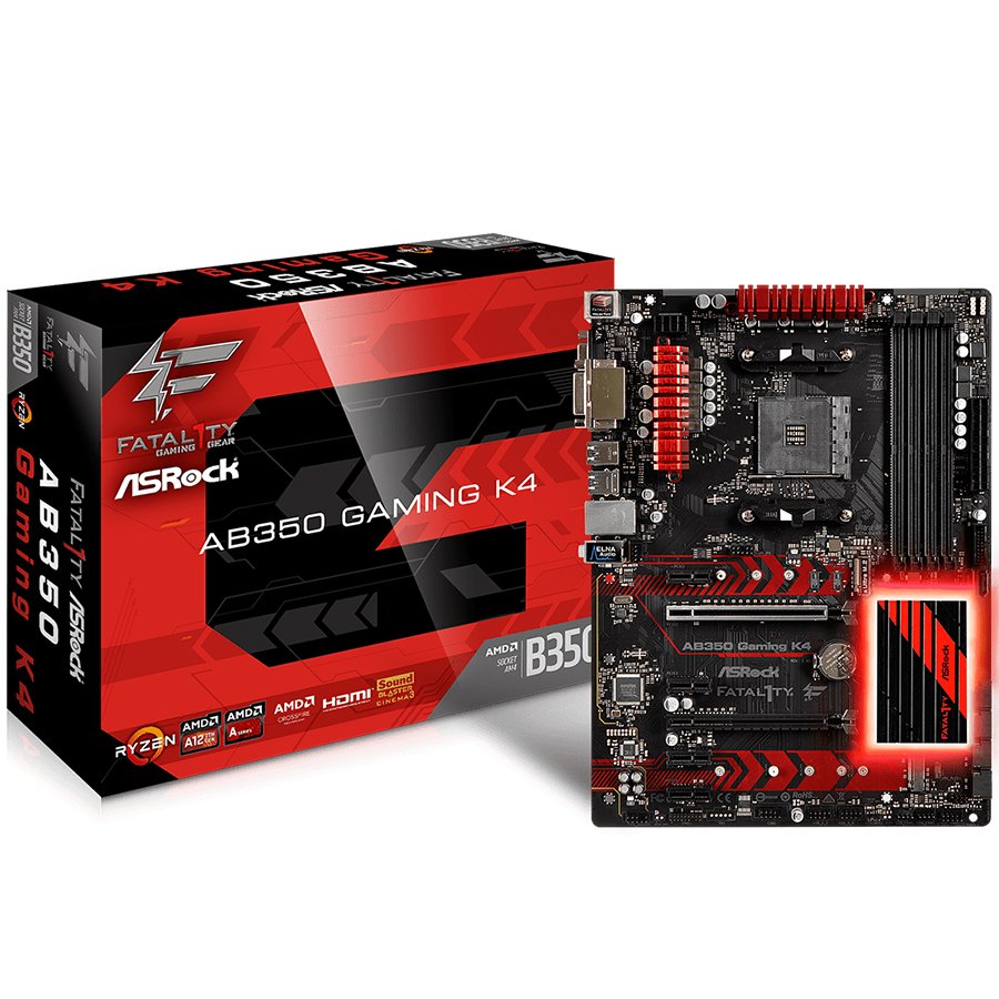 Main Board Desktop ASROCK AB350_GAMING_K4 ASROCK Main Board Desktop AM4 B350 (SAM4,4xDDR4,4xPCI 3.0x16,4xPCI-E2.0x M.2, SATA III,USB3.0,VGA,DVD-D,HDMI,GLAN) ATX Retail