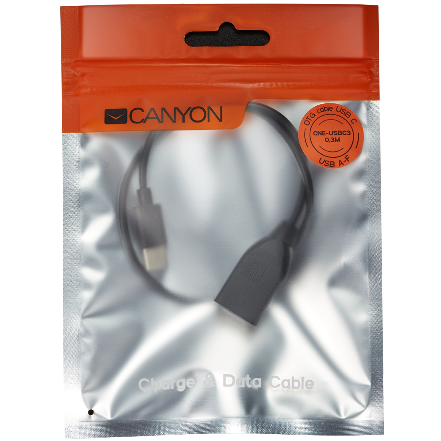 Cables USB CANYON CNE-USBC3B OTG USB2.0 A-F to Type C-M cable, 0.3M, Black